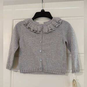 Gray Ruffled Button-Up Cardigan